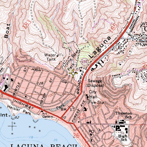 Topographic Map of Irvine Bowl Park, CA