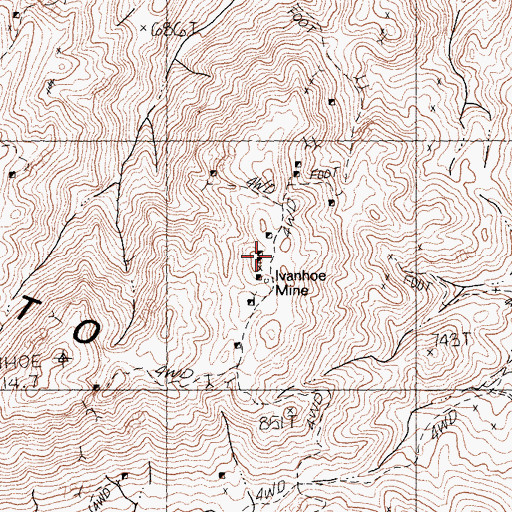 Topographic Map of Ivanhoe Mine, CA