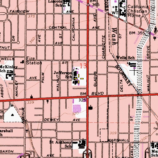 Topographic Map of Jefferson Intermediate School, CA