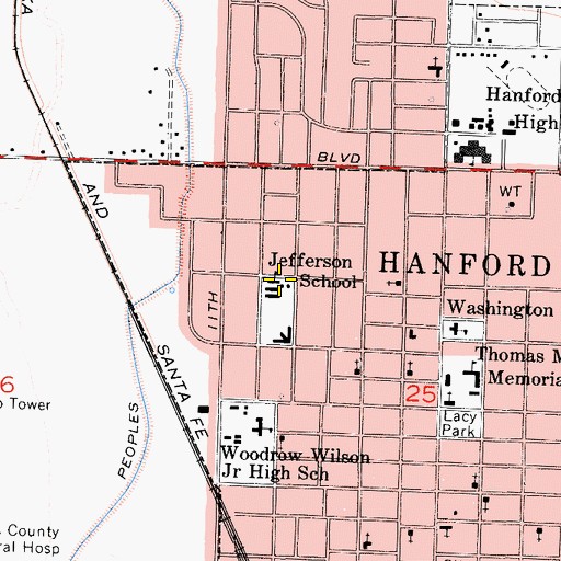 Topographic Map of Jefferson Elementary School, CA