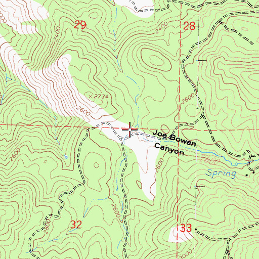 Topographic Map of Joe Bowen Canyon, CA
