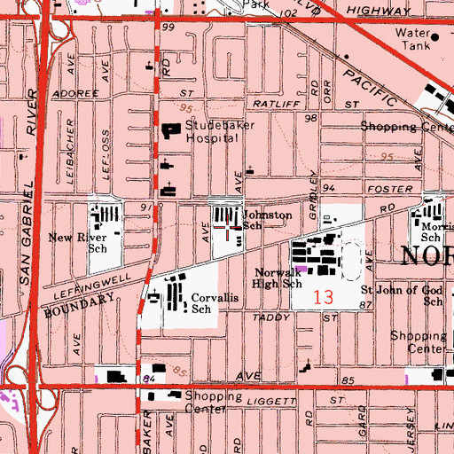 Topographic Map of D D Johnston Elementary School, CA