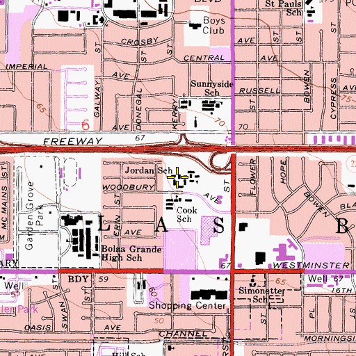 Topographic Map of Jordan Intermediate School, CA
