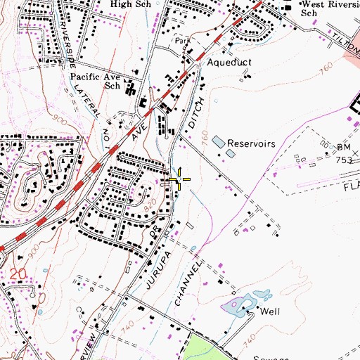 Topographic Map of Jurupa Ditch, CA