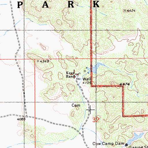 Topographic Map of Keys Ranch, CA