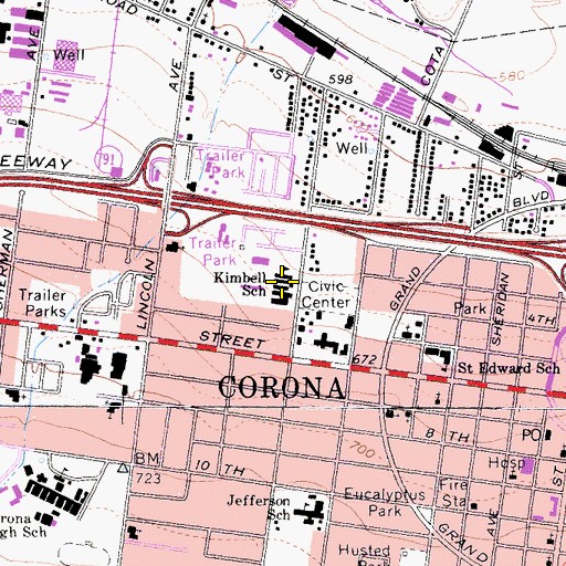Topographic Map of Buena Vista High School, CA