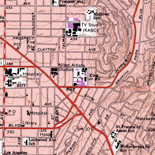 Topographic Map of Thomas Starr King Junior High School, CA