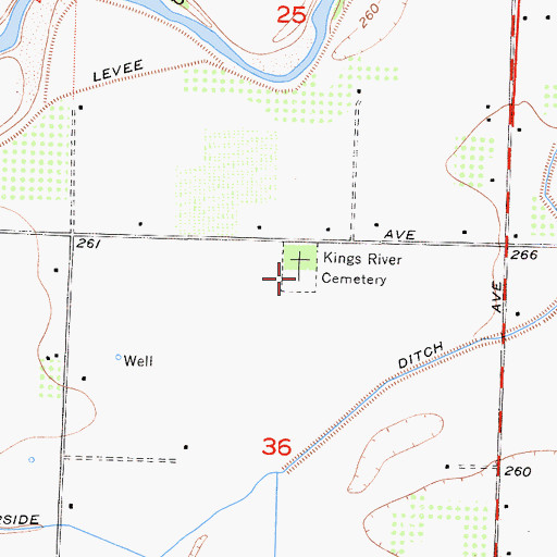 Topographic Map of Kings River Cemetery, CA
