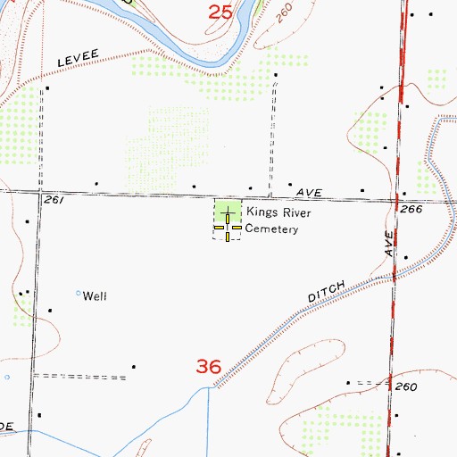 Topographic Map of Kings River Cemetery, CA