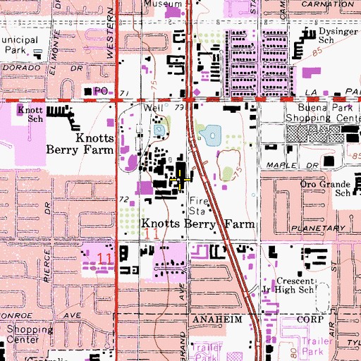 Topographic Map of Knotts Berry Farm, CA