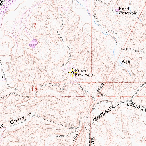 Topographic Map of Krum Reservoir, CA