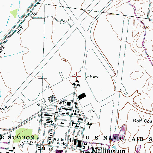 Topographic Map of Millington Regional Jetport, TN