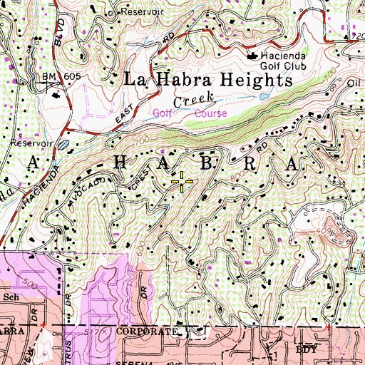 Topographic Map of La Habra, CA