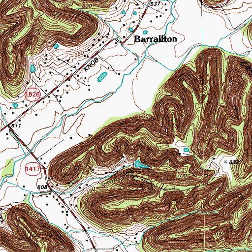 Topographic Map of Brooks Field, KY