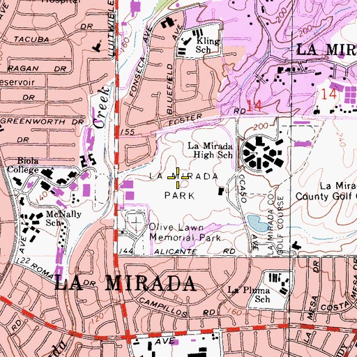 Topographic Map of La Mirada Park, CA