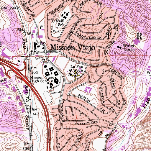 Topographic Map of La Paz Intermediate School, CA