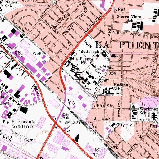 Topographic Map of La Puente High School, CA