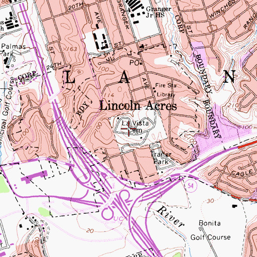 Topographic Map of La Vista Memorial Park, CA