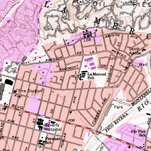 Topographic Map of La Merced Elementary School, CA