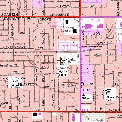 Topographic Map of Lake Intermediate School, CA