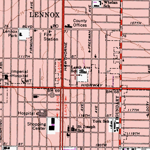 Topographic Map of Larch Avenue School, CA