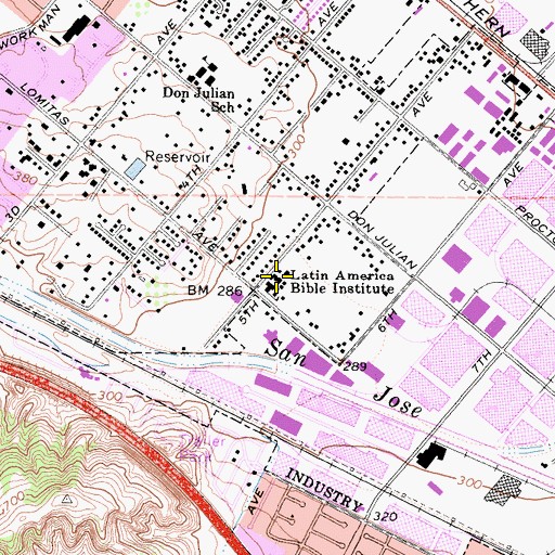 Topographic Map of Latin America Bible Institute, CA