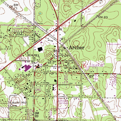 Topographic Map of Alachua County Library District Archer Branch Library, FL