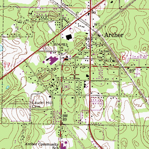 Topographic Map of Archer United Methodist Church, FL
