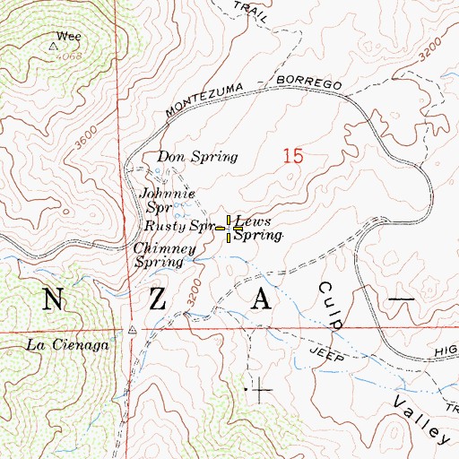 Topographic Map of Lews Spring, CA