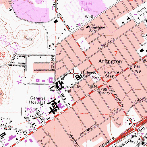 Topographic Map of Liberty Elementary School, CA
