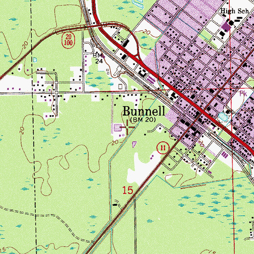 Topographic Map of Bunnell Wastewater Treatment Plant, FL