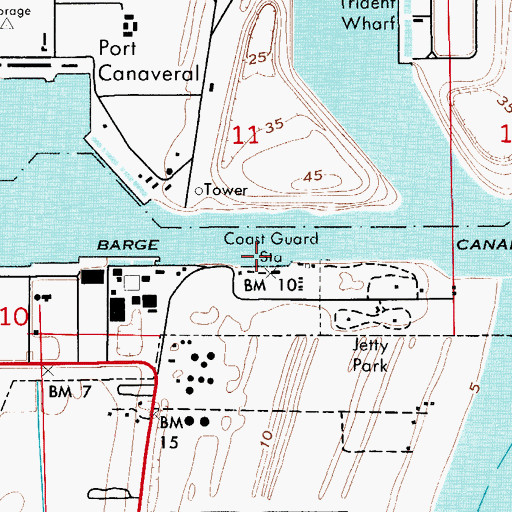 Topographic Map of Canaveral Port Authority Cruise Terminals Numbers 2 and 3 Wharf, FL