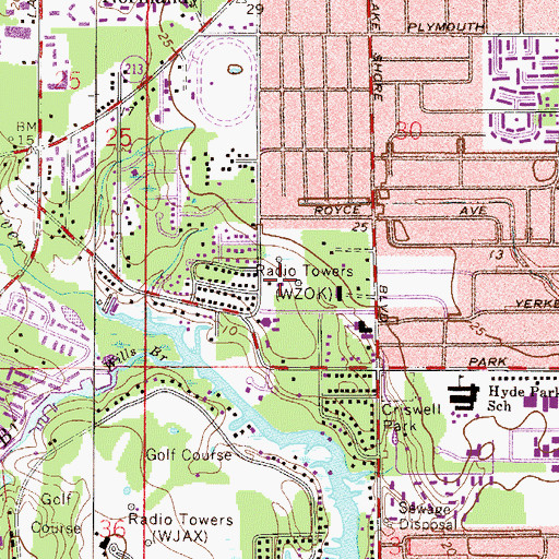 Topographic Map of WJGR - AM (Jacksonville), FL