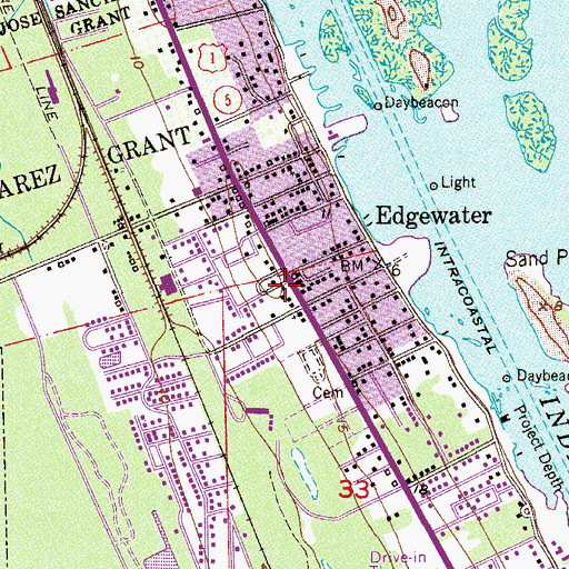 Topographic Map of Edgewater Post Office, FL