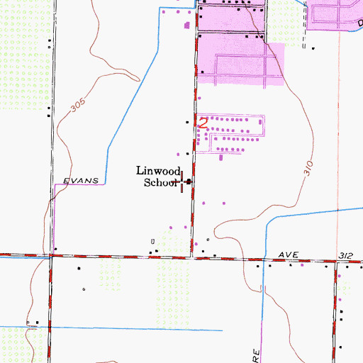 Topographic Map of Linwood Elementary School, CA