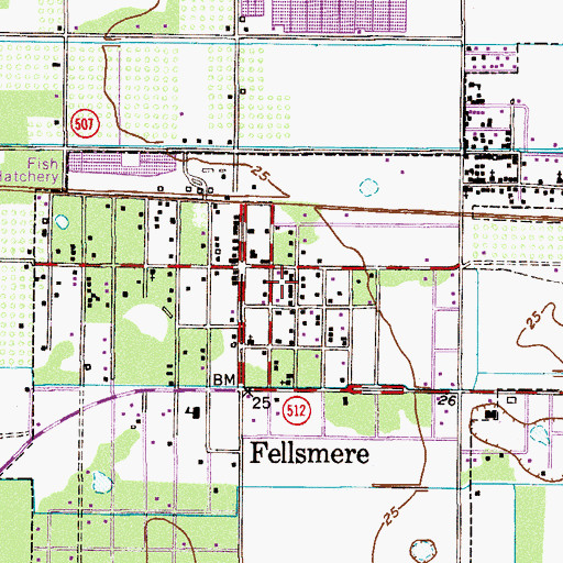 Topographic Map of Fellsmere Church of God, FL