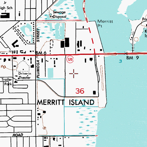 Topographic Map of Merritt Square Mall, FL