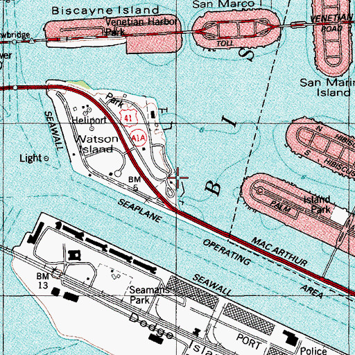 Topographic Map of Miami Outboard Club Marina, FL