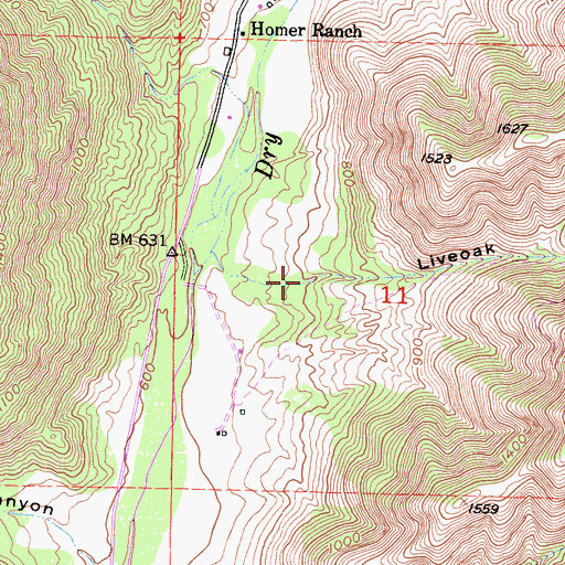 Topographic Map of Liveoak Canyon, CA