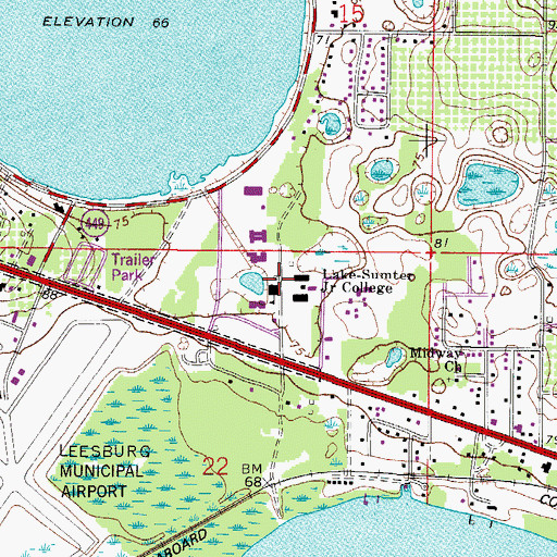 Topographic Map of Lake - Sumter Community College Leesburg Campus Library, FL