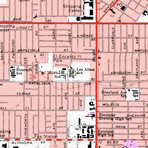 Topographic Map of Norwalk Adult School, CA