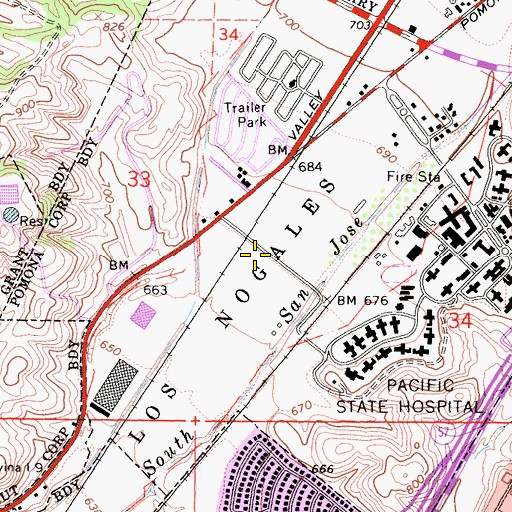 Topographic Map of Los Nogales, CA