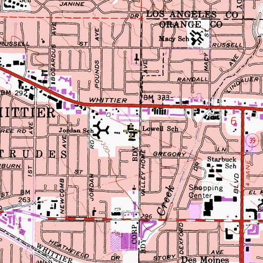 Topographic Map of Lowell School, CA