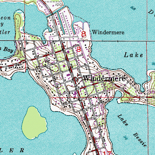Topographic Map of Windermere Town Library, FL