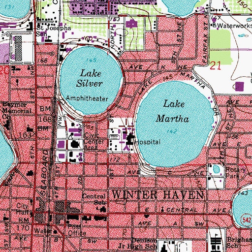 Topographic Map of Winter Haven Hospital J G Converse Memorial Medical Library, FL