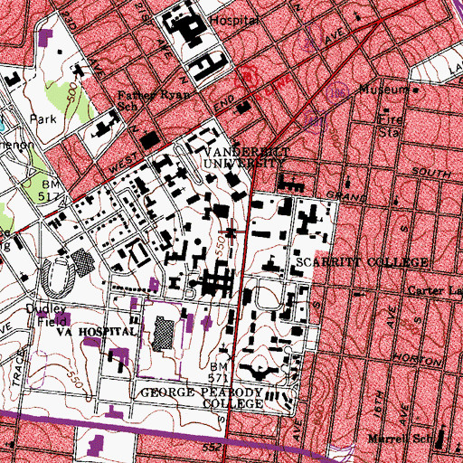 Topographic Map of Vanderbilt General Library Building, TN