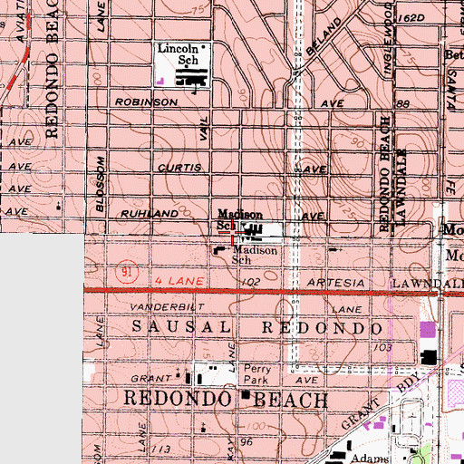 Topographic Map of Madison Elementary School, CA