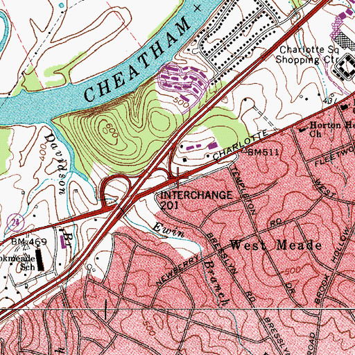 Topographic Map of West Nashville Cumberland Presbyterian Church, TN