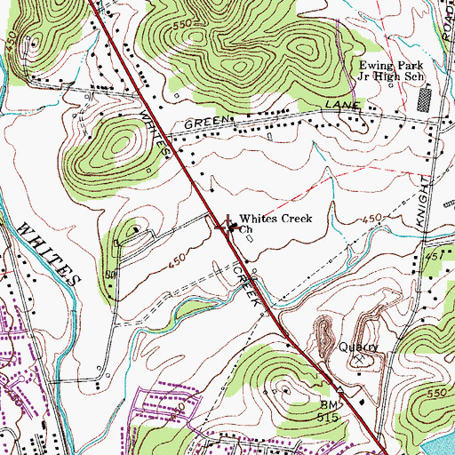 Topographic Map of Whites Creek Church of the Nazarene, TN