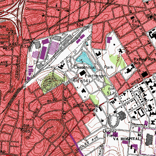 Topographic Map of Centennial Medical Center, TN